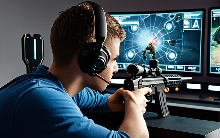 **

A gamer intensely focused on their screen, practicing aiming in Aim Lab. The scene should highlight the concentration and effort involved in improving aim. Include the Aim Lab interface in the background.

**