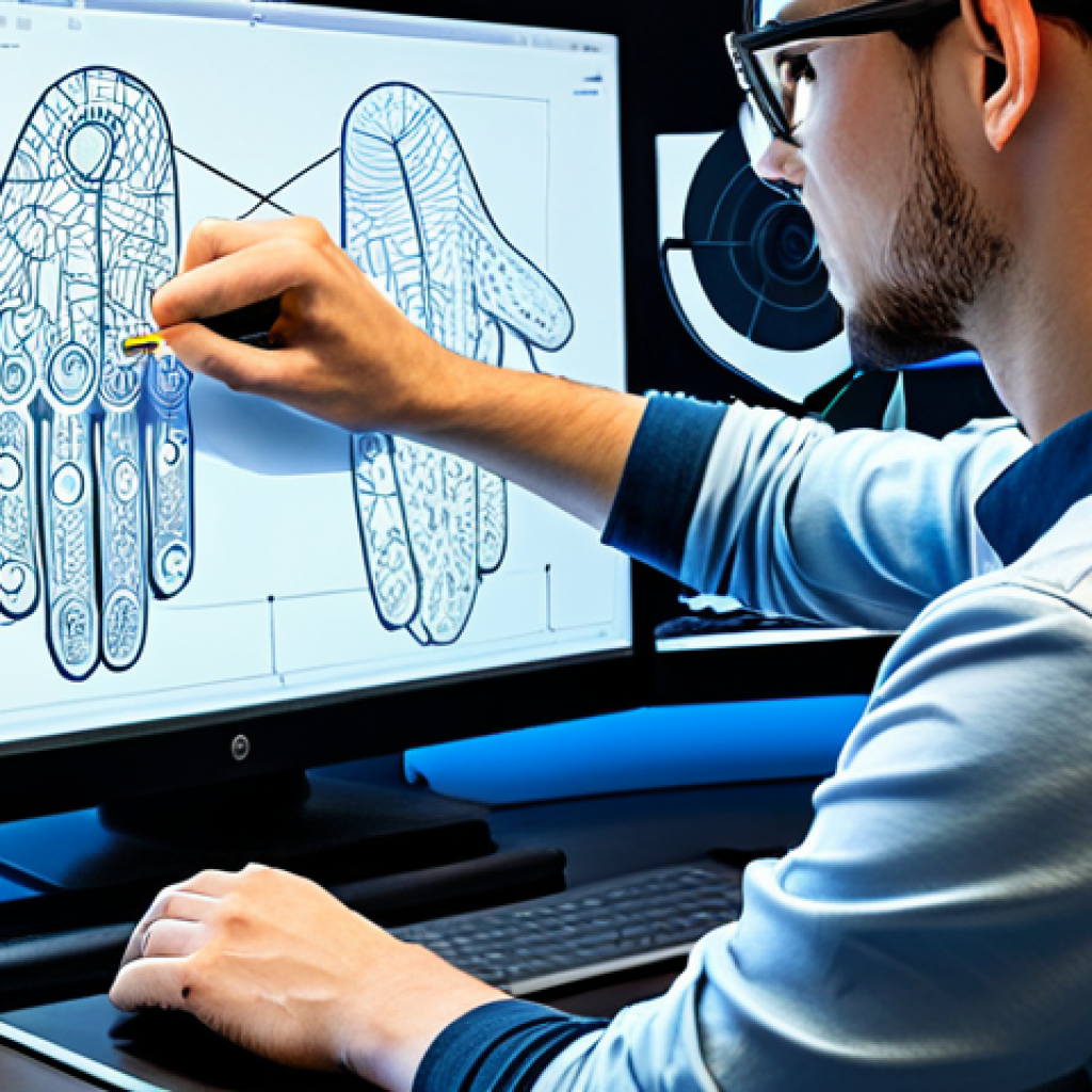 A professional game artist in a modest, long-sleeved shirt, deeply focused on a large digital drawing tablet within a modern, brightly lit game development studio. The screen displays vibrant, detailed concept art for a futuristic weapon skin, showing initial 2D sketches evolving into a basic 3D wireframe model. The workspace is surrounded by scattered concept drawings, digital pens, and design reference materials, emphasizing creativity, precision, and the foundational stages of digital design. safe for work, appropriate content, fully clothed, professional, perfect anatomy, correct proportions, natural pose, well-formed hands, proper finger count, natural body proportions, high-quality professional photography.