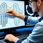 A professional game artist in a modest, long-sleeved shirt, deeply focused on a large digital drawing tablet within a modern, brightly lit game development studio. The screen displays vibrant, detailed concept art for a futuristic weapon skin, showing initial 2D sketches evolving into a basic 3D wireframe model. The workspace is surrounded by scattered concept drawings, digital pens, and design reference materials, emphasizing creativity, precision, and the foundational stages of digital design. safe for work, appropriate content, fully clothed, professional, perfect anatomy, correct proportions, natural pose, well-formed hands, proper finger count, natural body proportions, high-quality professional photography.