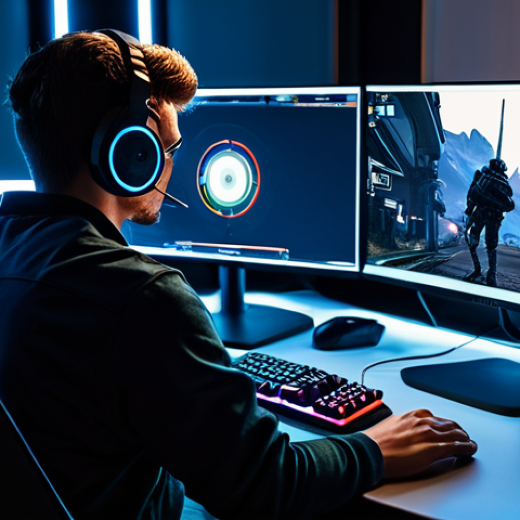 **Prompt:** A focused Valorant player, illuminated by a monitor, analyzing K/D ratio and headshot percentage, surrounded by gaming peripherals, fully clothed, appropriate content, safe for work, professional gaming setup, perfect anatomy, natural proportions, high quality.