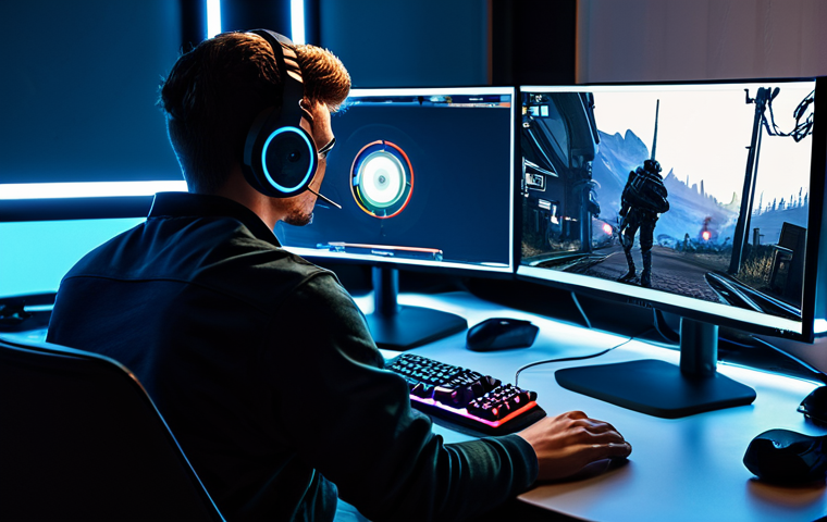 **Prompt:** A focused Valorant player, illuminated by a monitor, analyzing K/D ratio and headshot percentage, surrounded by gaming peripherals, fully clothed, appropriate content, safe for work, professional gaming setup, perfect anatomy, natural proportions, high quality.