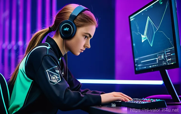 발로란트 초보자와 숙련자 차이 - **Prompt: Elite Valorant Player: Calm Under Pressure** A highly focused young adult female Valor...