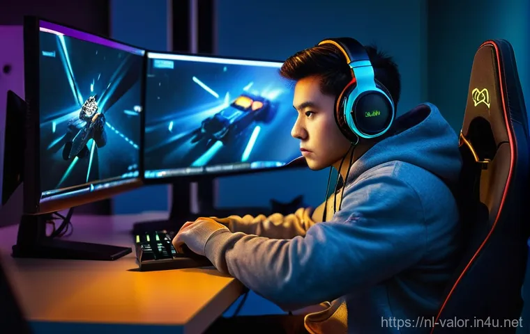 발로란트 에임 연습에 최적화된 맵 - **A focused young adult gamer, either male or female, sitting in a modern gaming chair, intensely co...