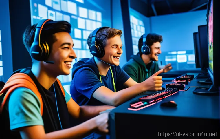 발로란트 친목형 커뮤니티 소개 - **Prompt: Overcoming Solo Queue Loneliness with a United Team** "A vibrant scene depicting four ...