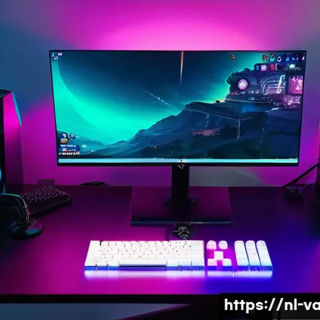 발로란트 최고 효율 장비 - **Prompt:** A high-angle shot showcasing a meticulously optimized gaming setup for Valorant. In the ...