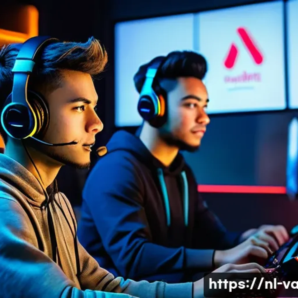 발로란트 새로운 팀 결성 가이드 - A dynamic esports team of four diverse young adults intensely communicating during a Valorant match ...