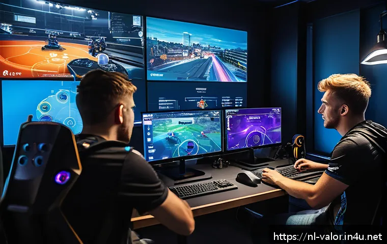 발로란트 라운드 경제 관리법 - A dynamic esports team strategy meeting in a modern gaming room, featuring diverse young Dutch playe...