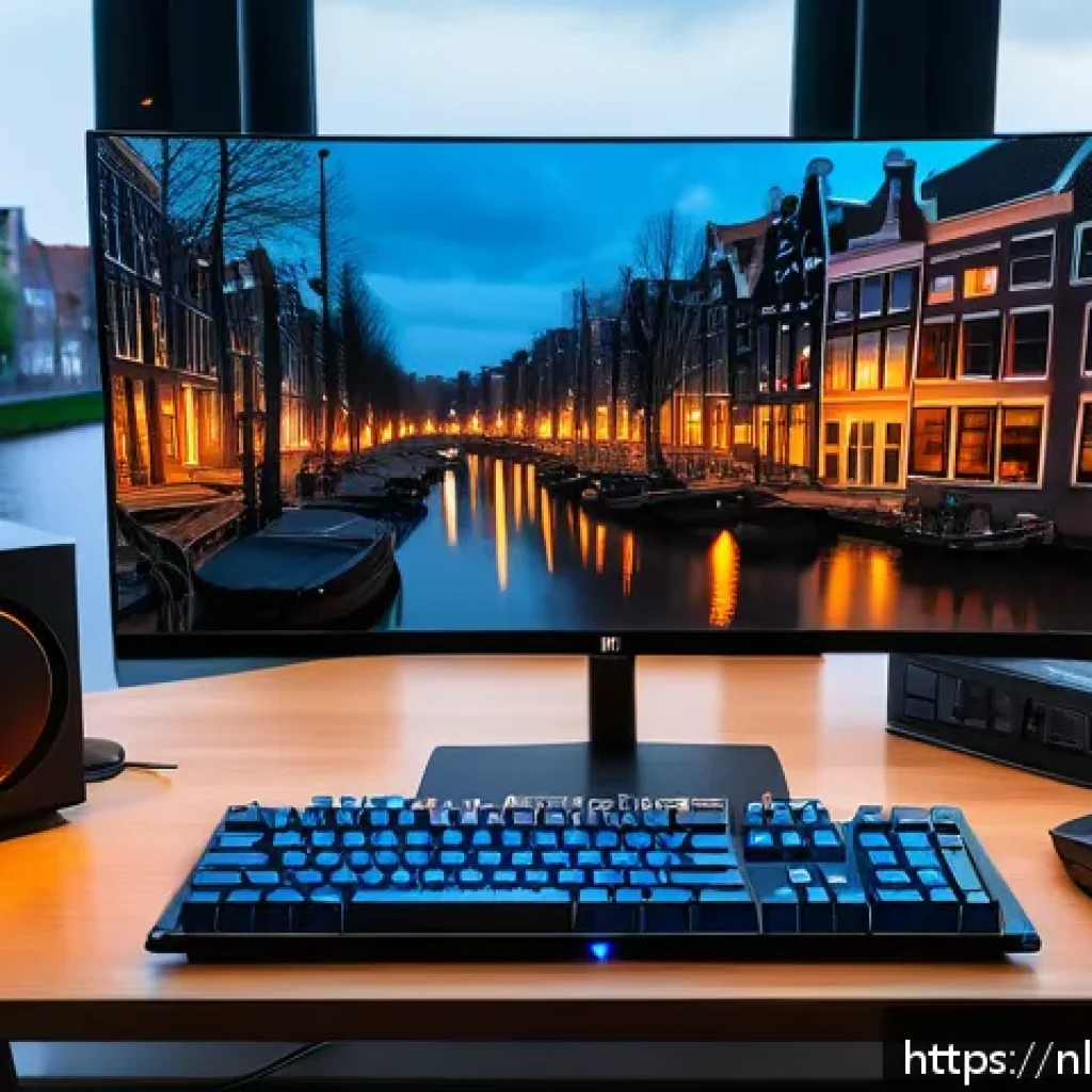 발로란트 최적 그래픽 설정법 - A high-tech gaming setup in a modern Dutch home, featuring a sleek PC with a visible NVIDIA RTX 3060...