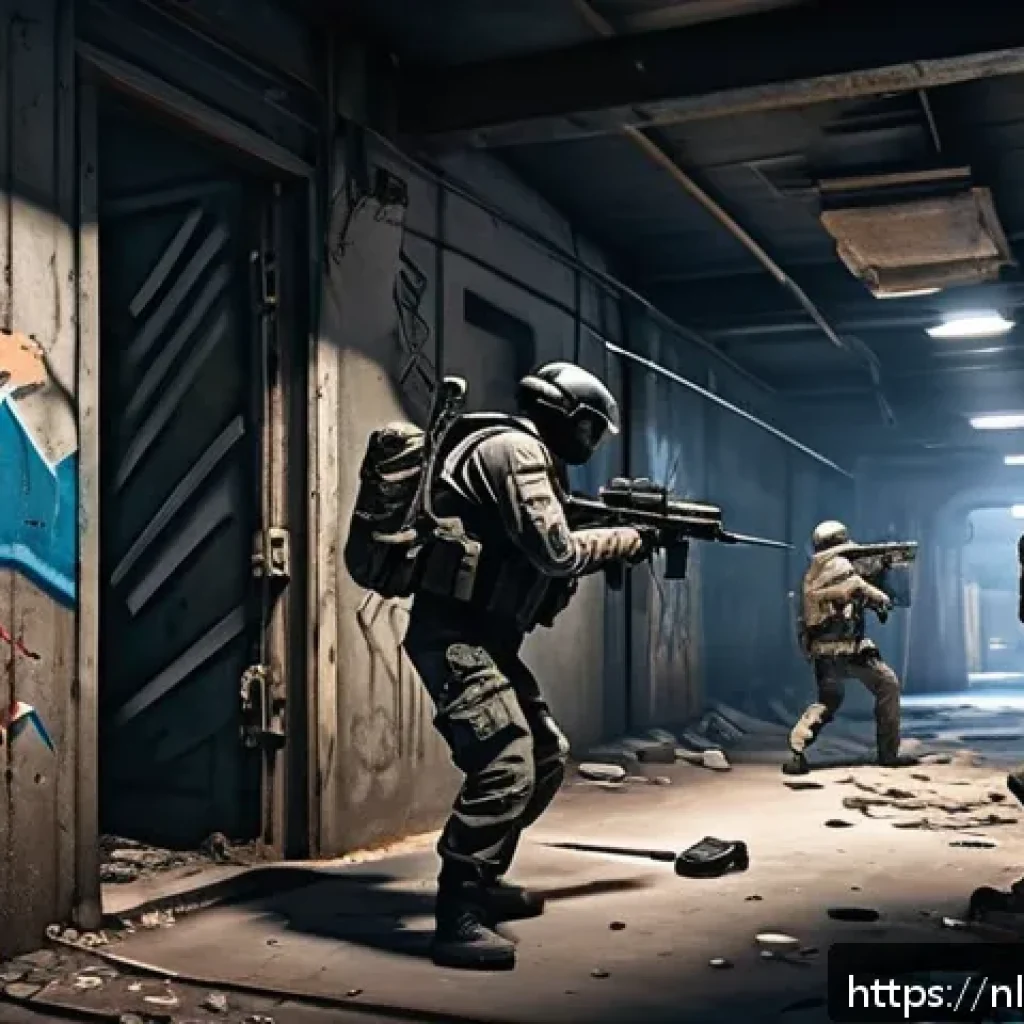 발로란트 신규 맵의 매력 - A detailed urban tactical map scene showcasing unexpected angles and elevated positions in a competi...