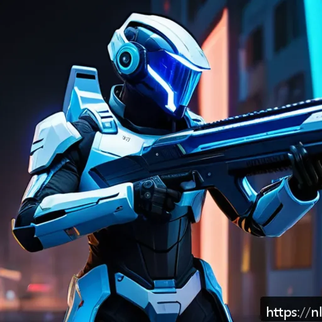 발로란트 프리미엄 스킨 구매 가이드 - A sleek, futuristic Valorant agent equipped with the Prime skin set, featuring vibrant neon blue and...