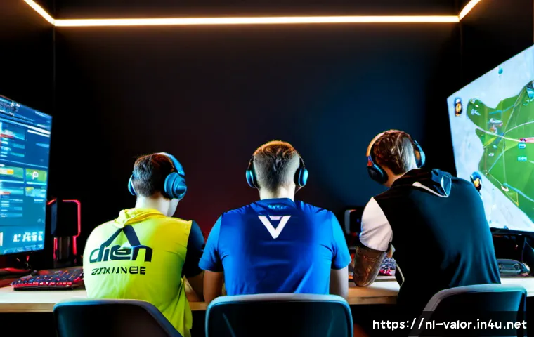 발로란트 라운드별 포지셔닝 - Photorealistic esports training scene in a modern Amsterdam gaming lounge, five focused young adult ...